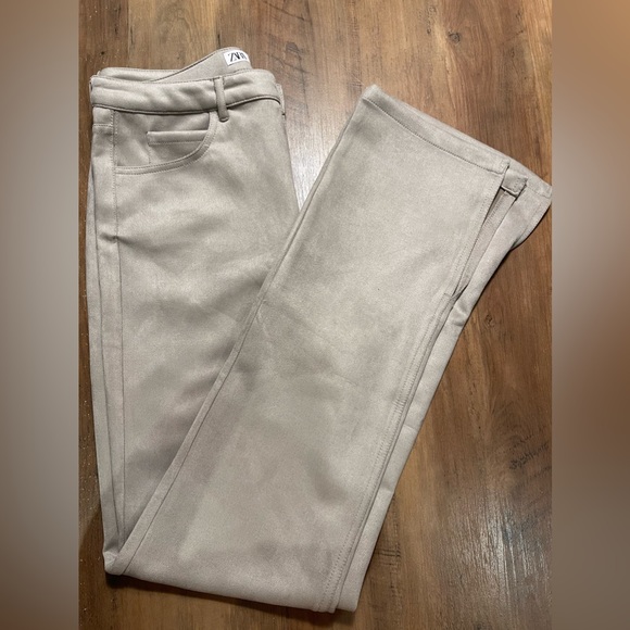 Grey slim faux suede slit high rise flare pants - Picture 11 of 12